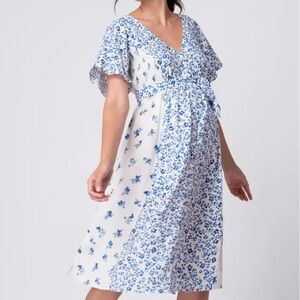 Seraphine Blue and White Floral Maternity Dress